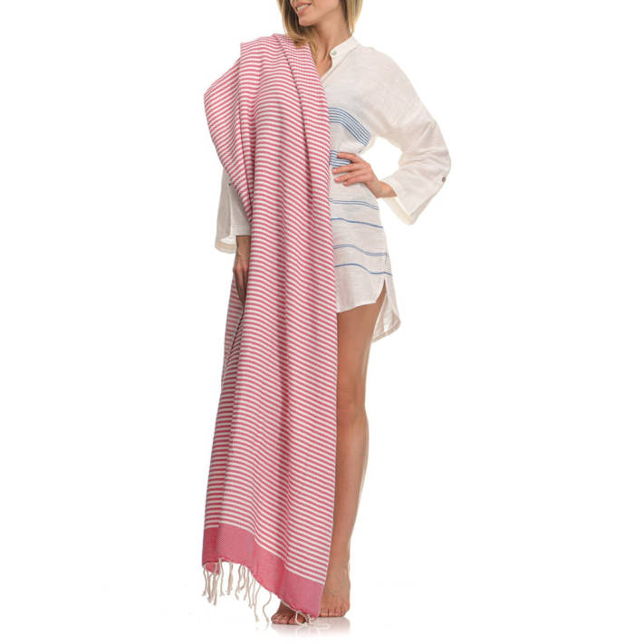 Pink striped beach towel