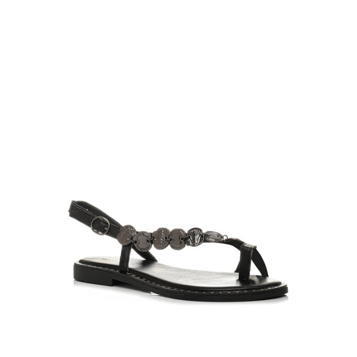 Μαύρο δερμάτινο σανδάλι με διακόσμηση