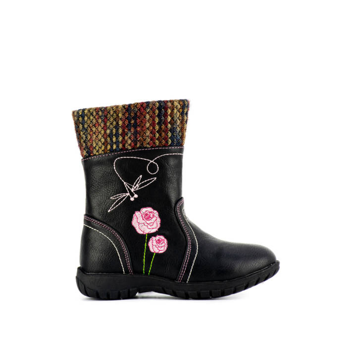 Παιδικό μαύρο μποτάκι με κέντημα