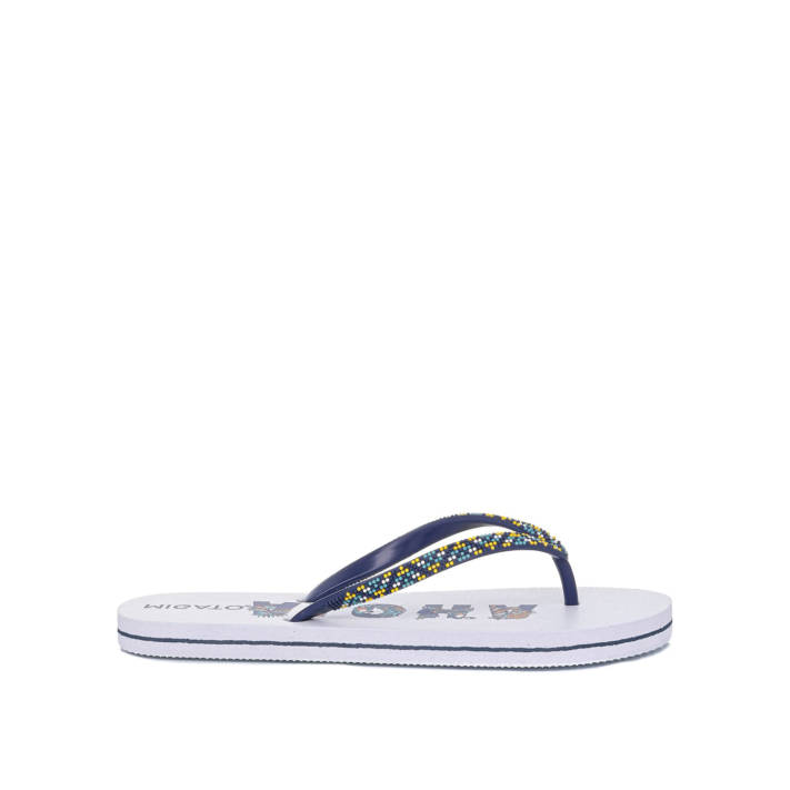 Beach sandal with blue thong