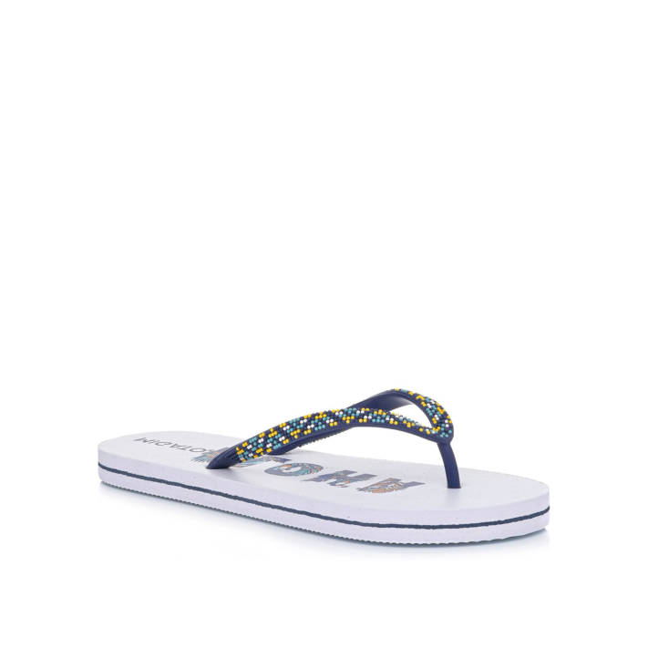 Beach sandal with blue thong