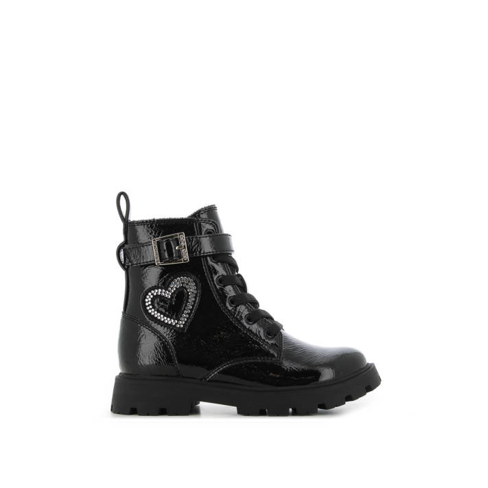 Kids black patent army bootie