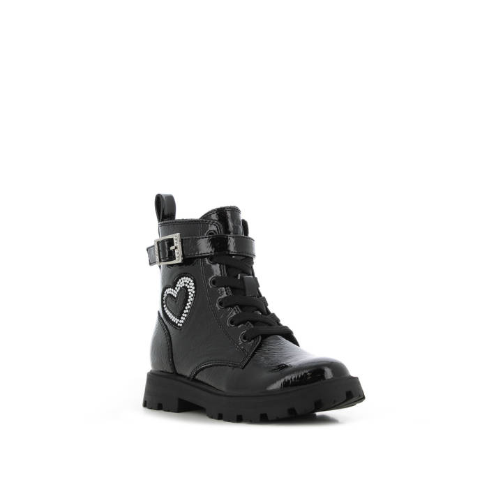 Kids black patent army bootie
