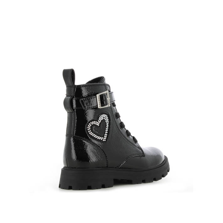 Kids black patent army bootie