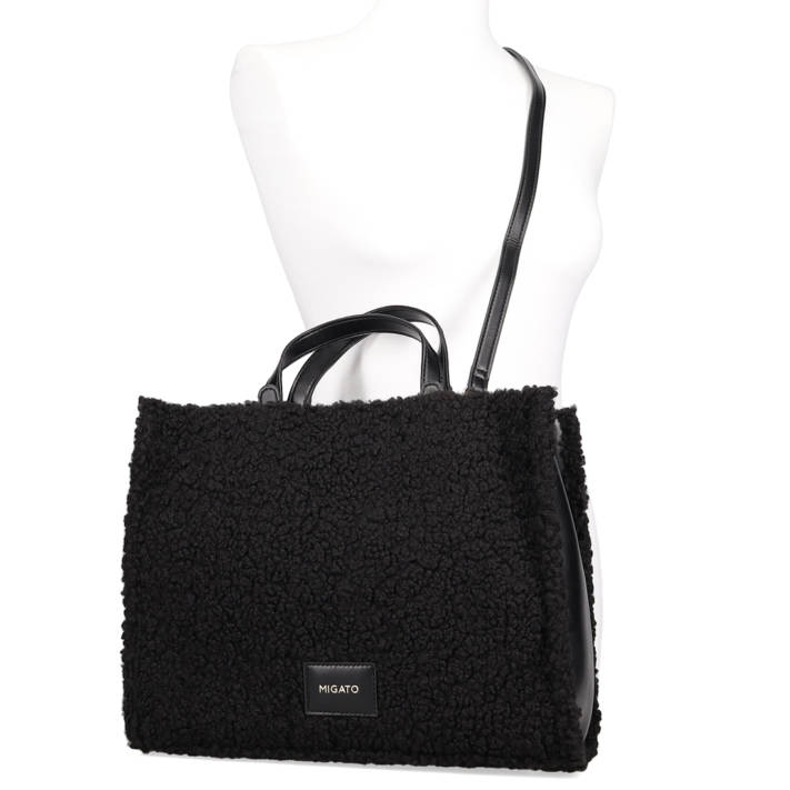 Black faux fur handbag
