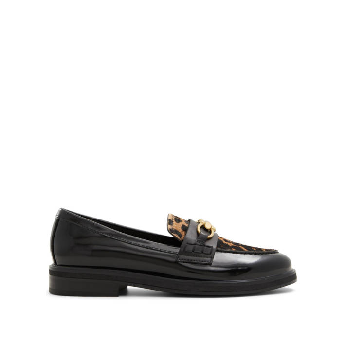 Black animal print leather loafer BISSOM