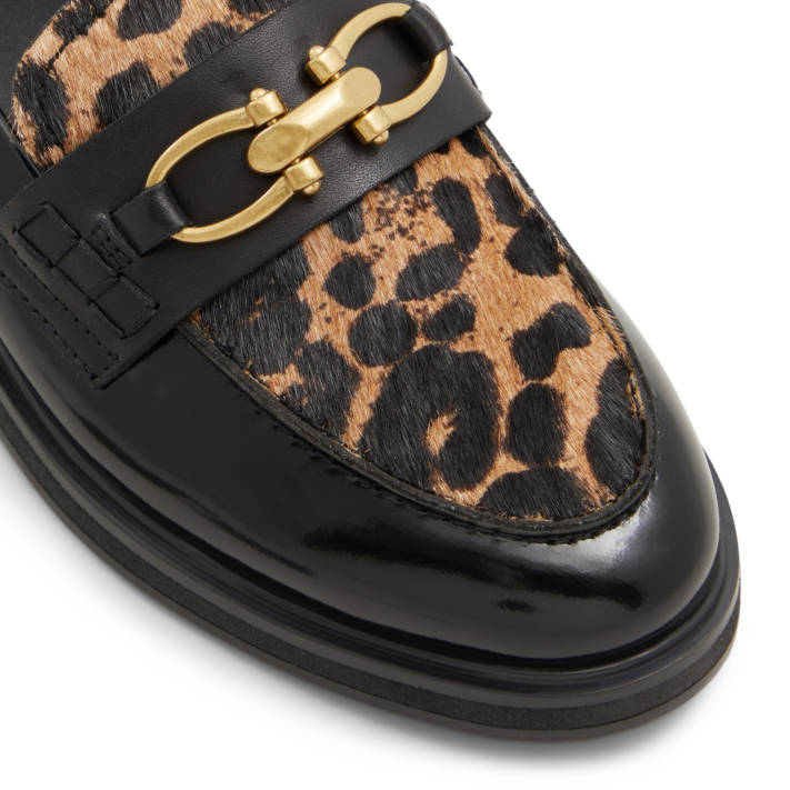 Black animal print leather loafer BISSOM