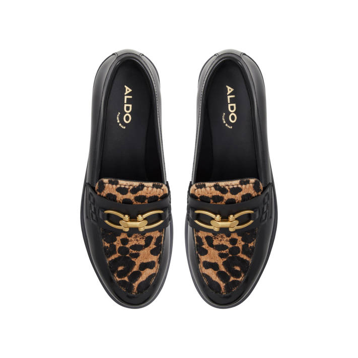 Black animal print leather loafer BISSOM