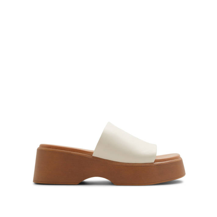 Εκρού δερμάτινο σανδάλι πλατφόρμα YASSU