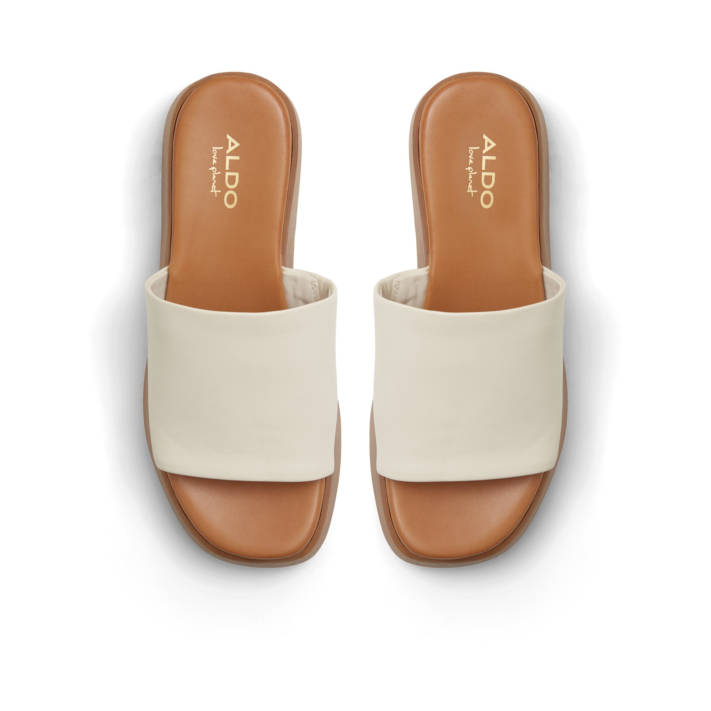 Εκρού δερμάτινο σανδάλι πλατφόρμα YASSU