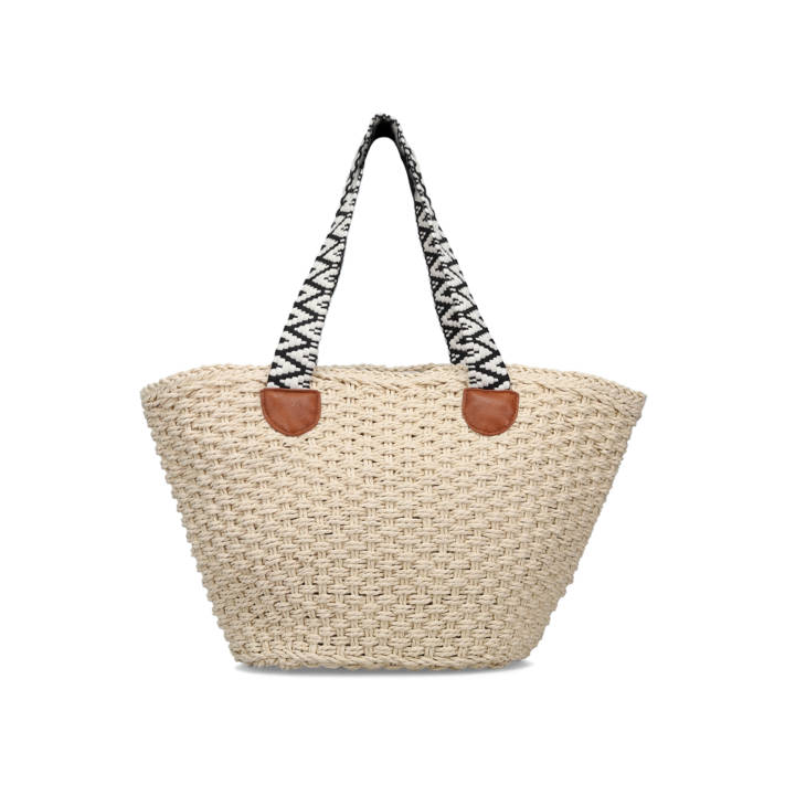 Beige straw shoulder bag