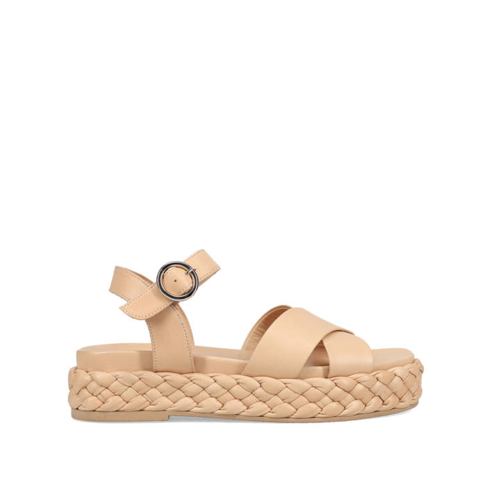 Καμηλό δερμάτινο flatform σανδάλι