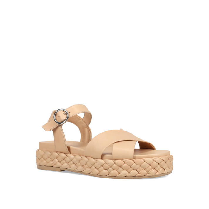 Καμηλό δερμάτινο flatform σανδάλι