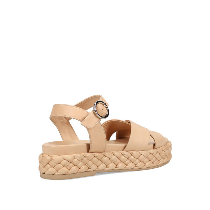 Καμηλό δερμάτινο flatform σανδάλι