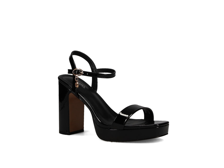 Black patent block heel sandal