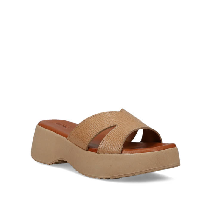 Beige leather wedge