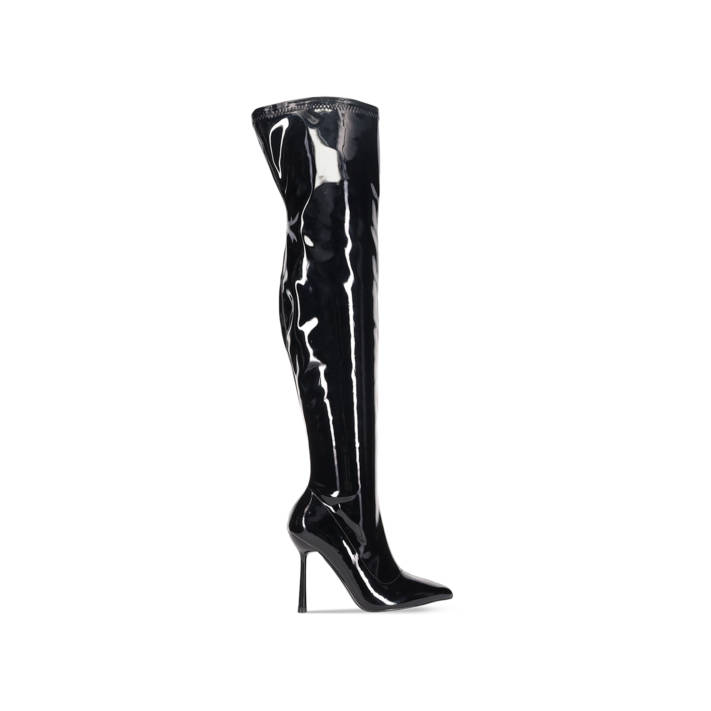 Black patent over-the-knee boot