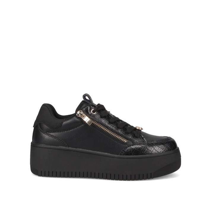Black sneaker with laces and zipper