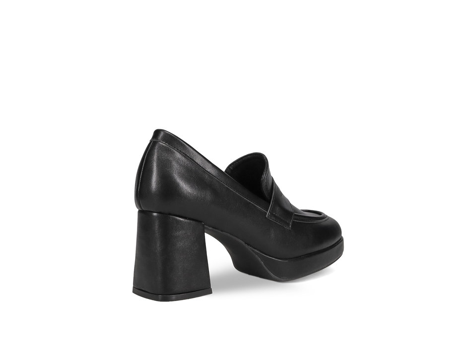 Black loafer with block heel