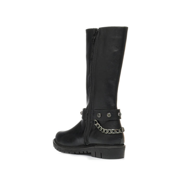 Kids black boot with chain.
