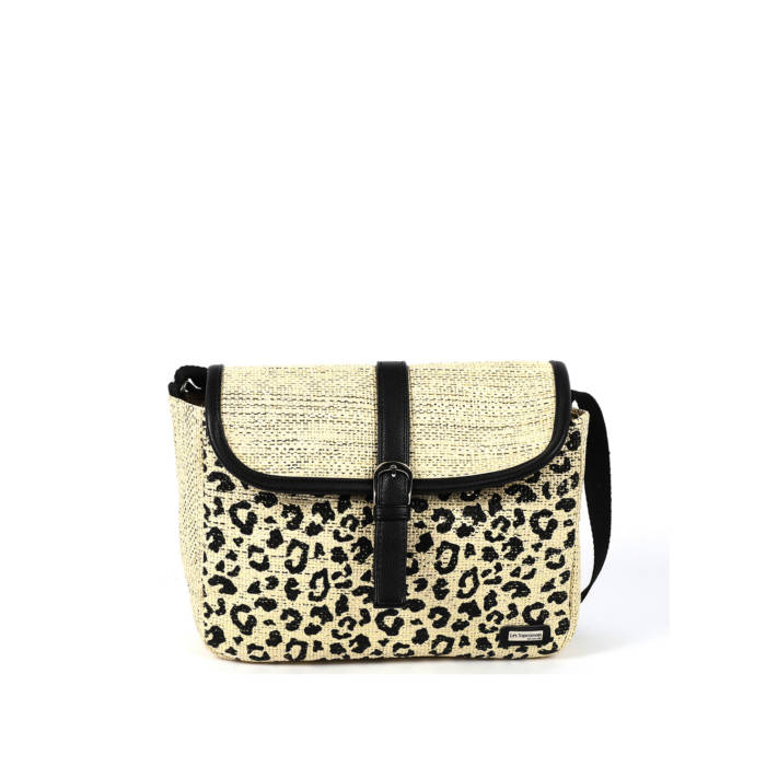 Beige straw crossbody bag