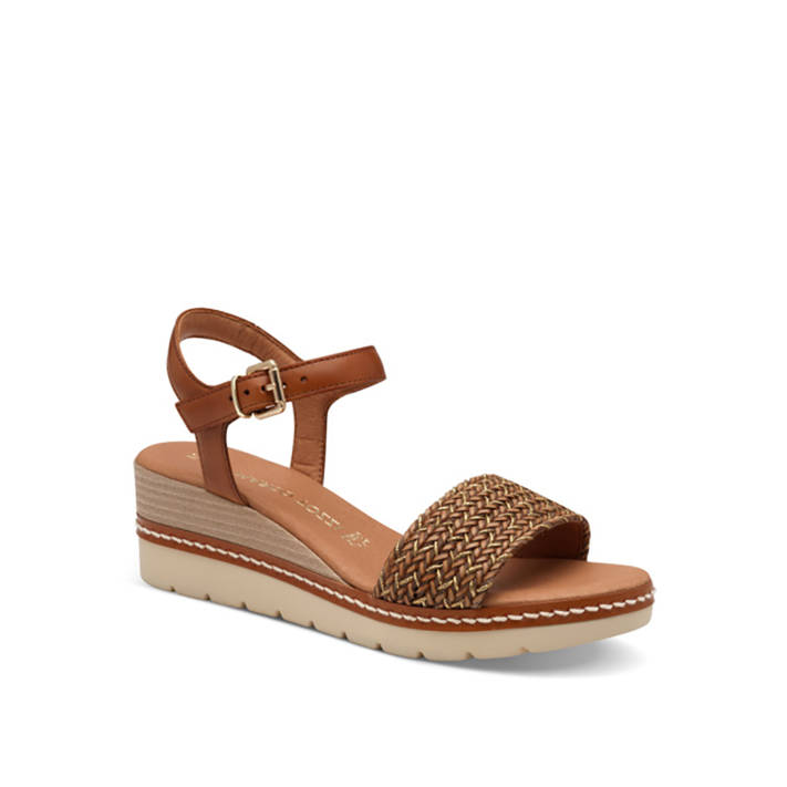 Brown leather wedge sandal