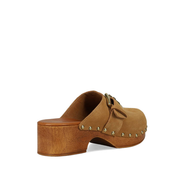 Camel leather mule clog sandal