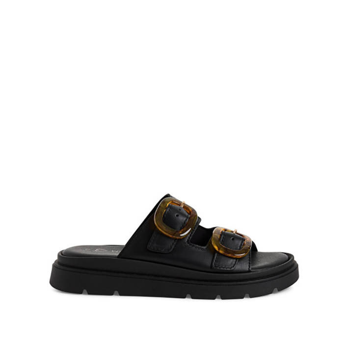 Μαύρο δερμάτινο footbed σανδάλι