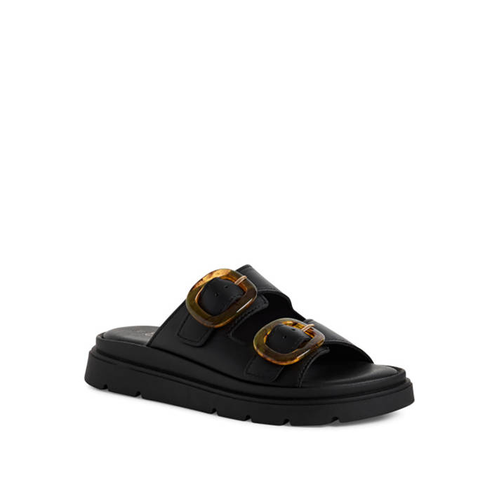 Μαύρο δερμάτινο footbed σανδάλι