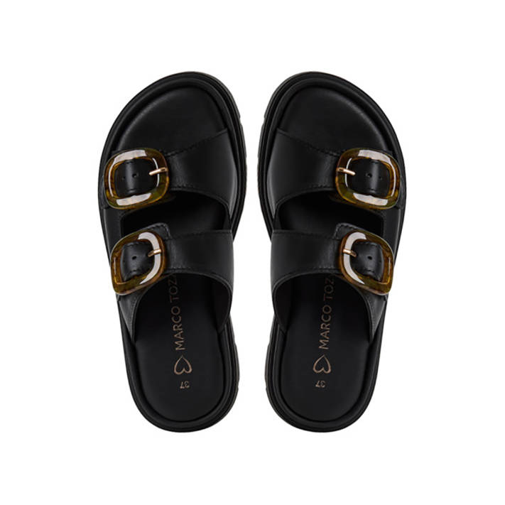 Μαύρο δερμάτινο footbed σανδάλι