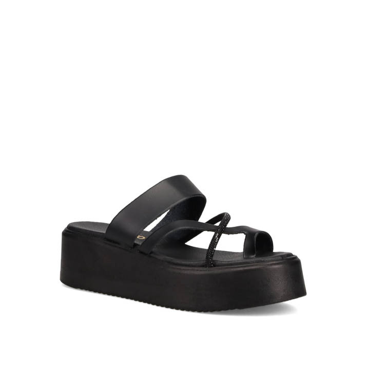 Black leather flatform sandal