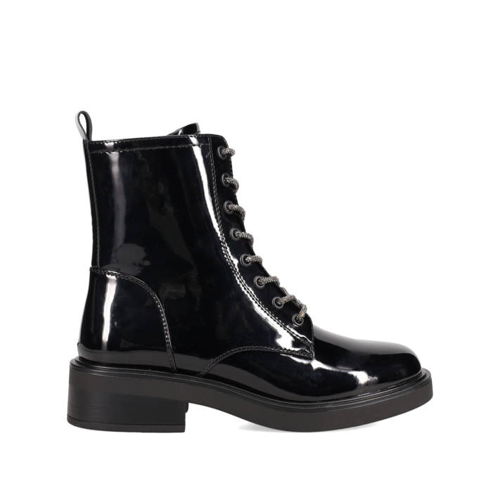Black patent army boot
