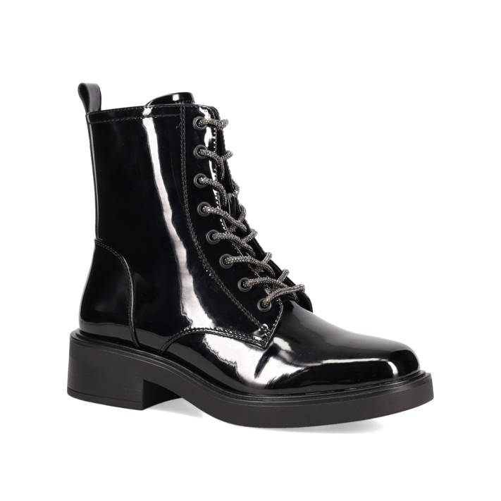 Black patent army boot