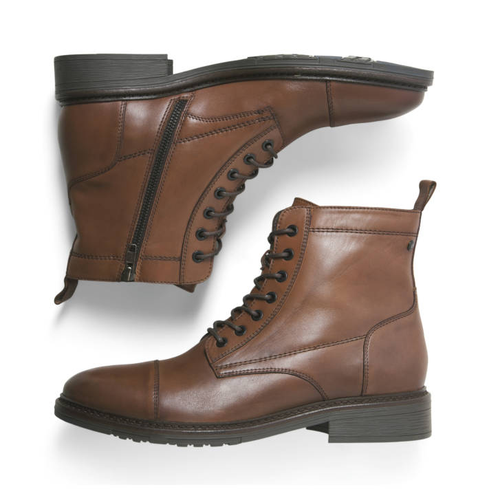 Καφέ ανδρικό δερμάτινο μποτάκι