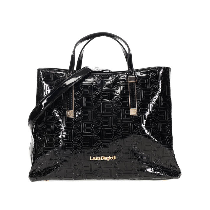 Black patent handbag