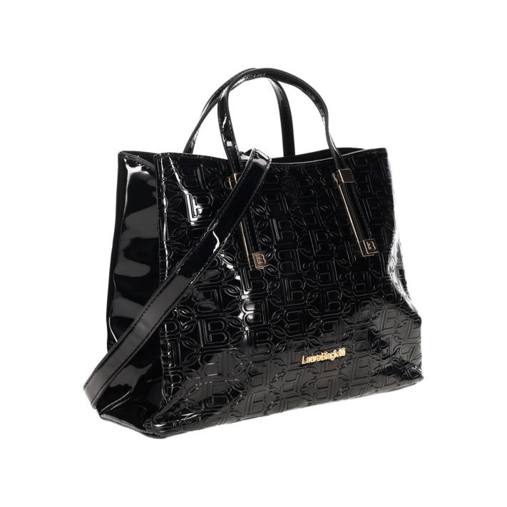 Black patent handbag