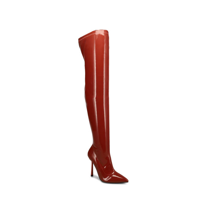 Brick red over the knee boot