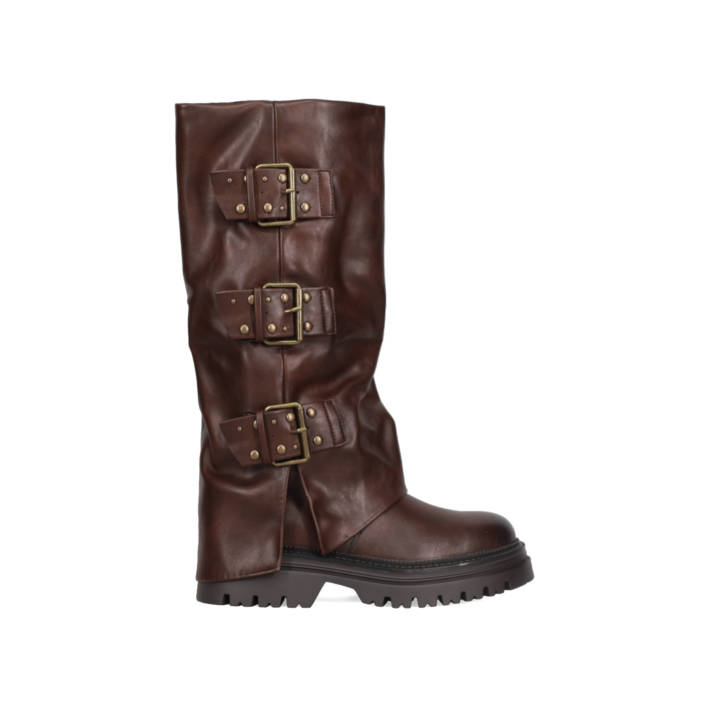 Καφέ biker μπότα με γκέτα