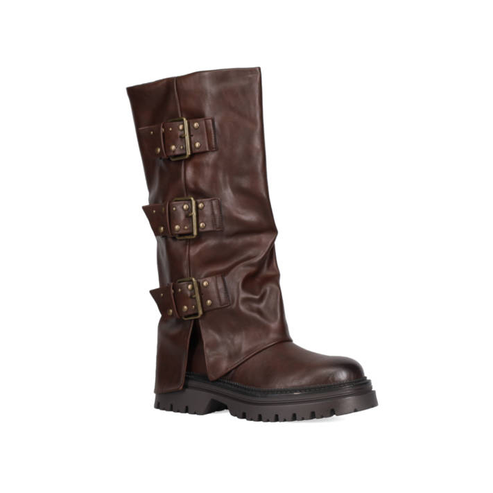 Καφέ biker μπότα με γκέτα