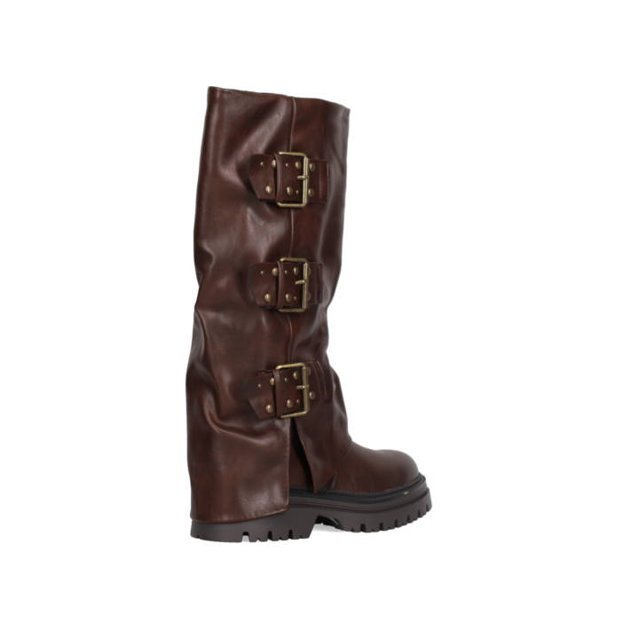 Brown biker boot with gaiter