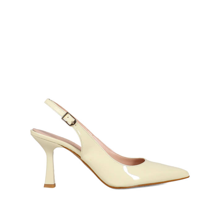 Yellow patent slingback pump