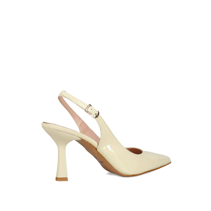 Yellow patent slingback pump