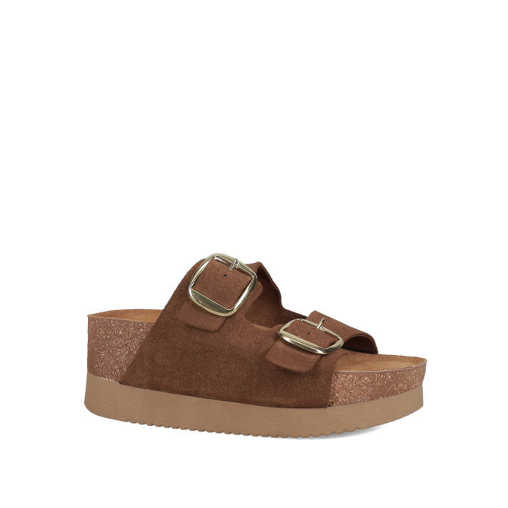 Brown leather footbed wedge sandal
