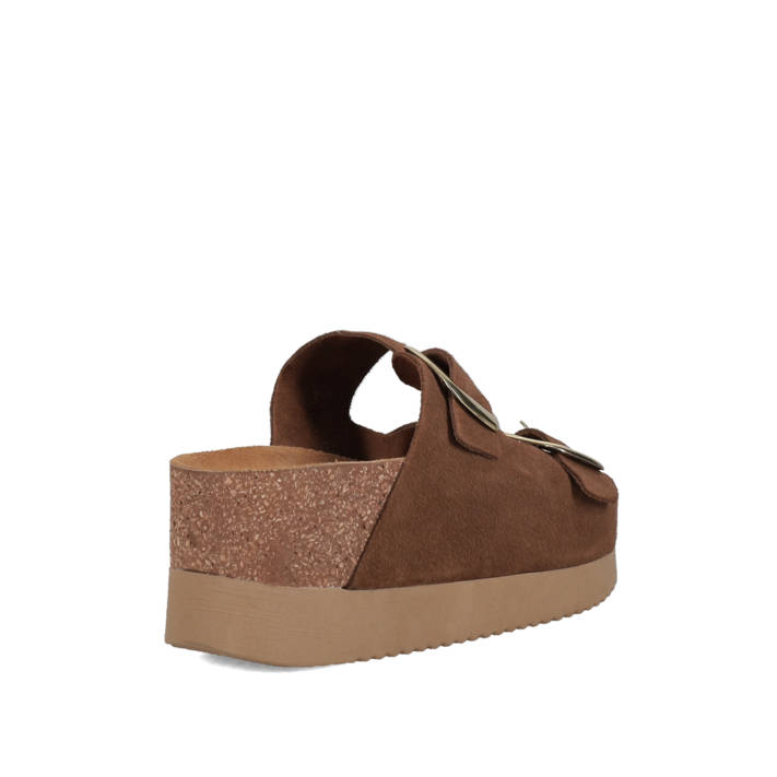 Brown leather footbed wedge sandal