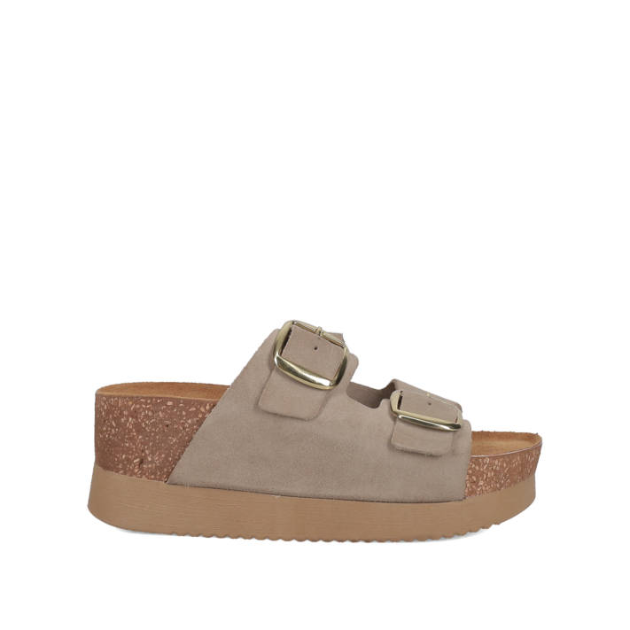 Beige leather footbed wedge sandal