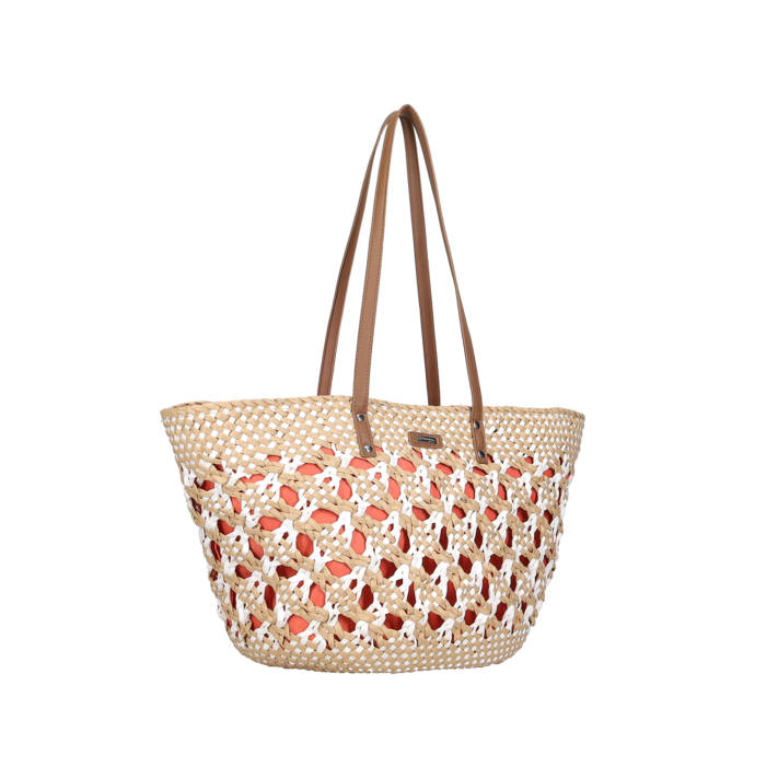 Μπεζ ψάθινη τσάντα ώμου