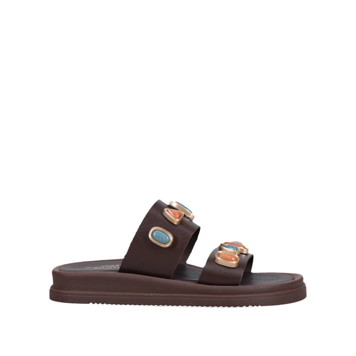 Καφέ δερμάτινο footbed σανδάλι