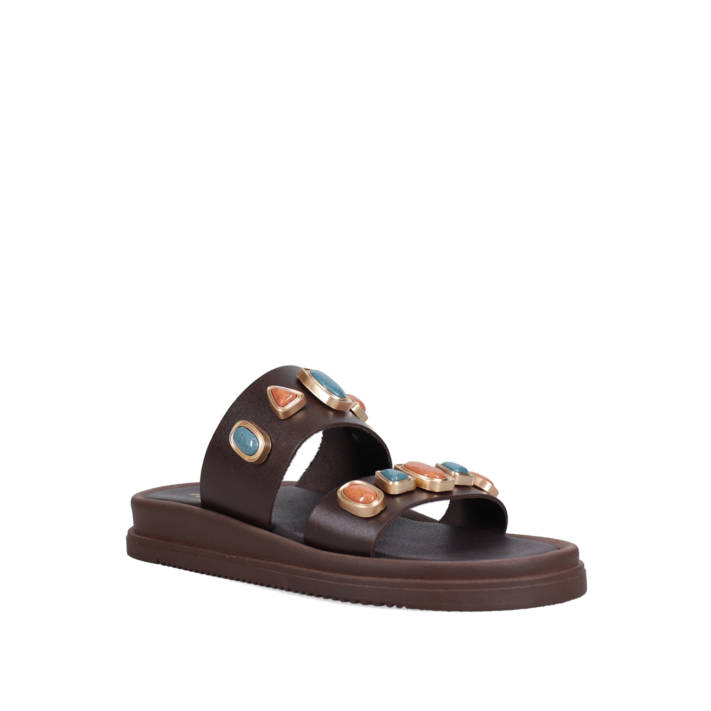 Καφέ δερμάτινο footbed σανδάλι