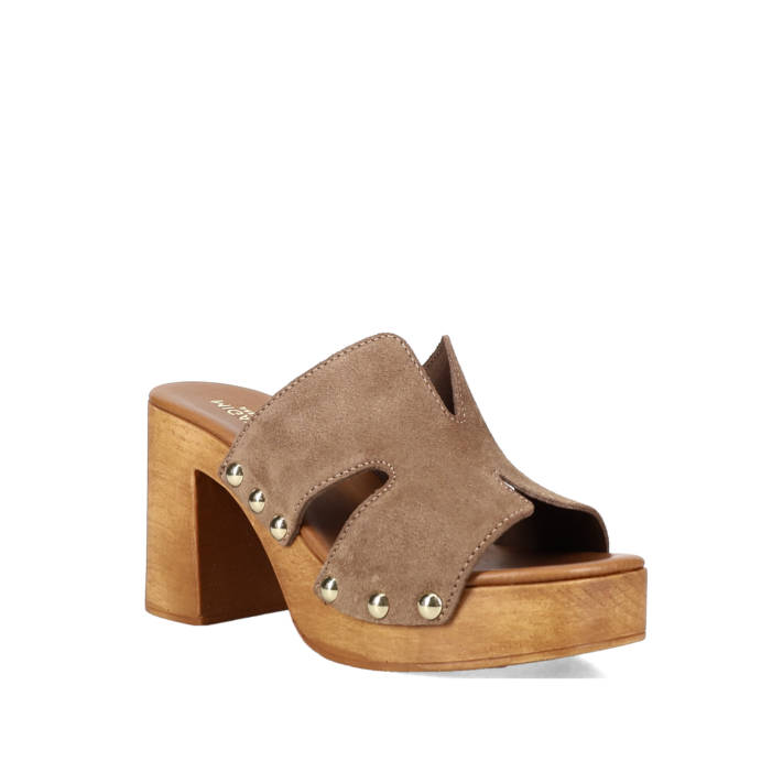 Taupe δερμάτινο mule τσόκαρο