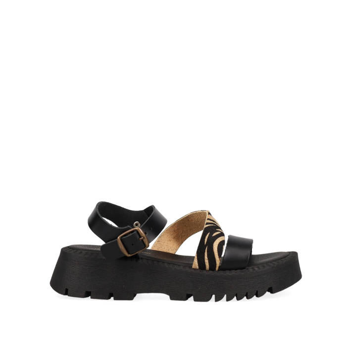 Μαύρο δερμάτινο flatform σανδάλι